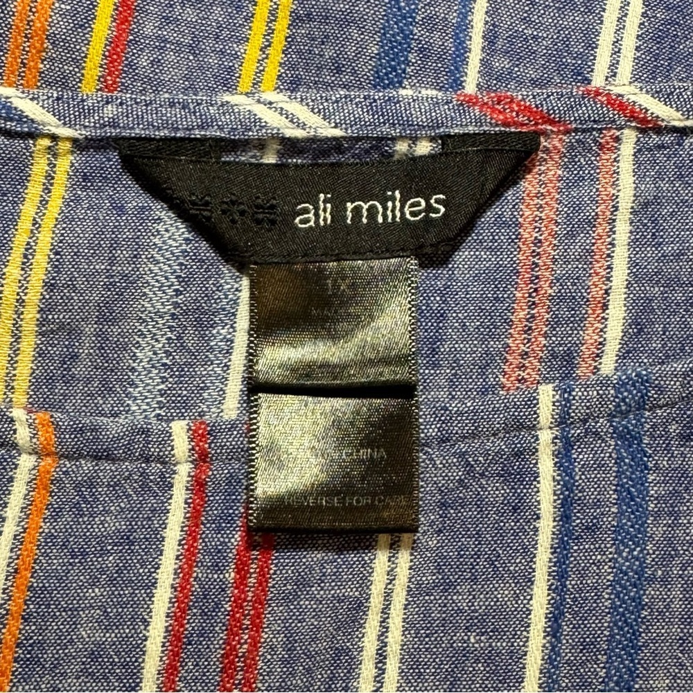 🌻 Ali Miles Linen Blend Striped Asymmetrical Hem Top size 1X *read* - Picture 6 of 11